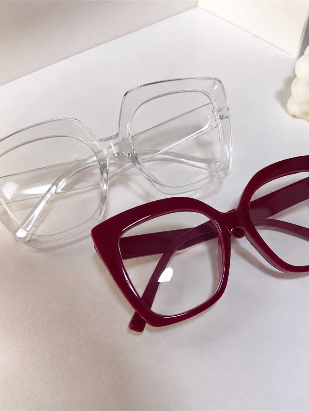 Oversized Cat-Eye Glasses in Clear and Burgundy - Women Accessories